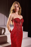 Maddox Gown Red STRAPLESS GLITTER EMBELLISHED GOWN