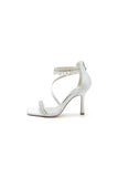 Square Open Toe Pearl Satin Stiletto Heels