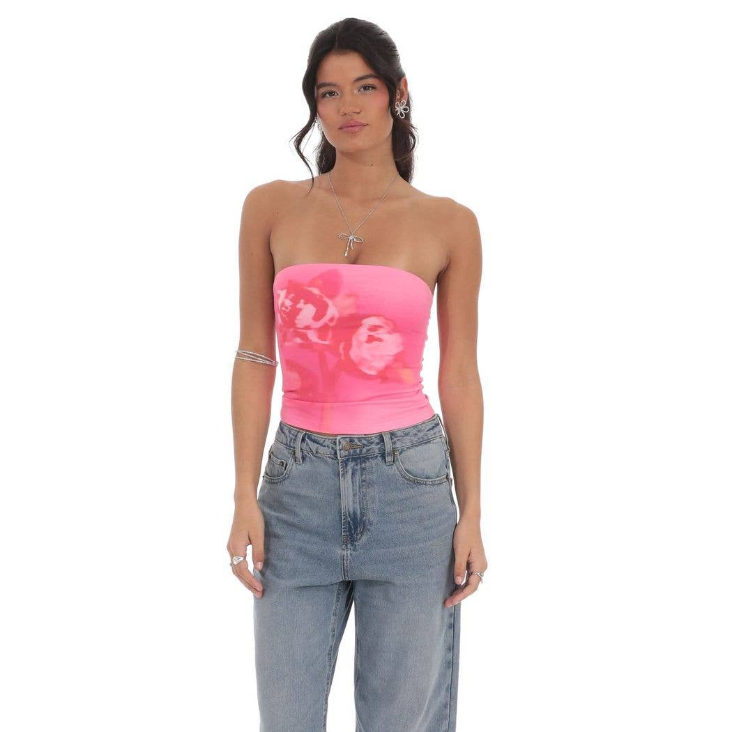 Lucy in The Sky Phae Floral Print Tube Top in Pink