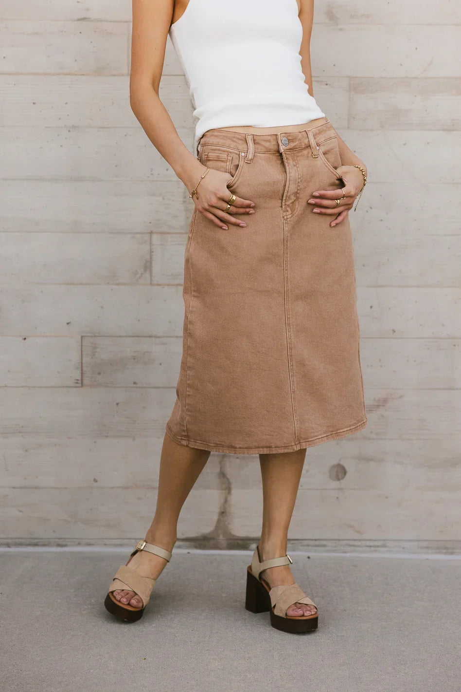 Jordan Denim Skirt in Tan FINAL SALE