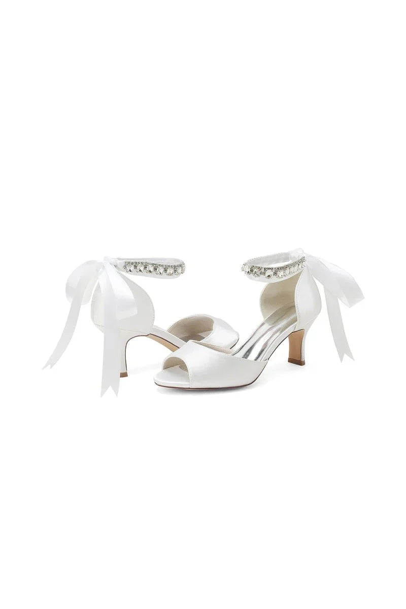 Rhinestone Peep Toe Wedding Sandals Chunky Heel Ankle Strap Shoes