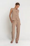 Vivienne Pinstripe Wide Leg Pants in Tan