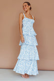 Molly Maxi Dress Blue Floral Tiered Dress with Bow