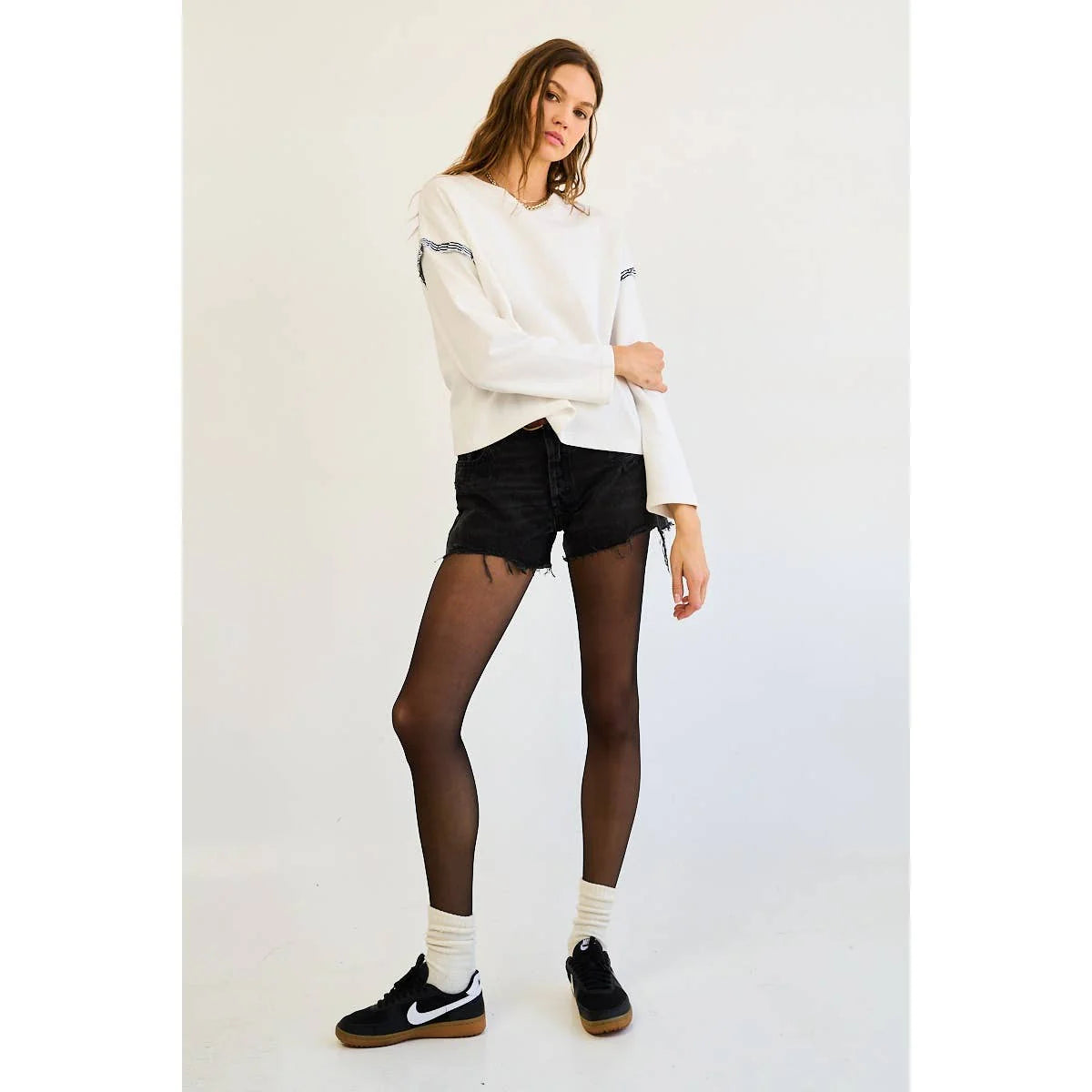 Jenna Pleated Ruffle Long Sleeve Top