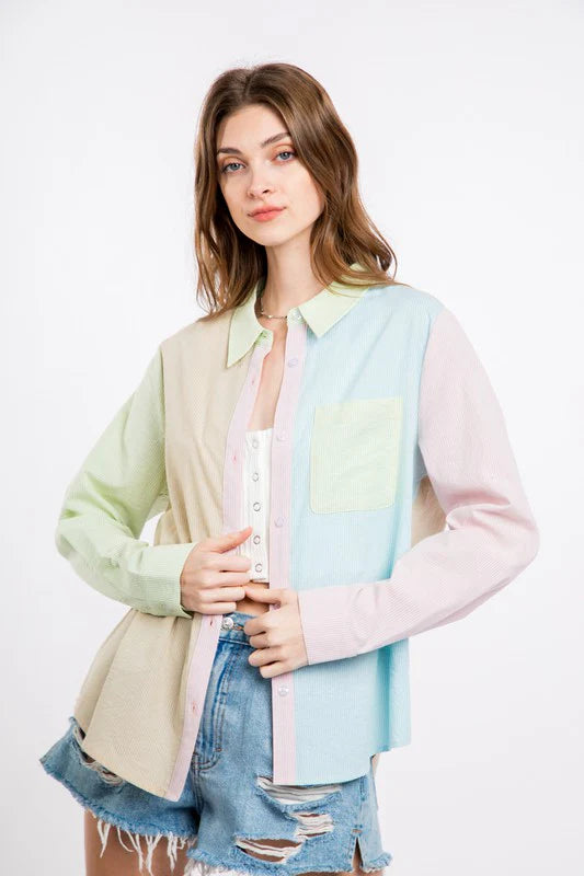 Franklyn Colorblock Stripe Top in Orange Mint