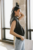 Kippa Shoulder Pad Sweater in Charcoal FINAL SALE