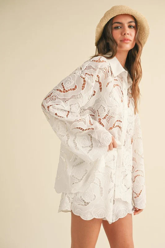 Floral Eyelet Pattern Short