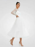 Elegant A Line Long Sleeve Tea Length Wedding Dresses
