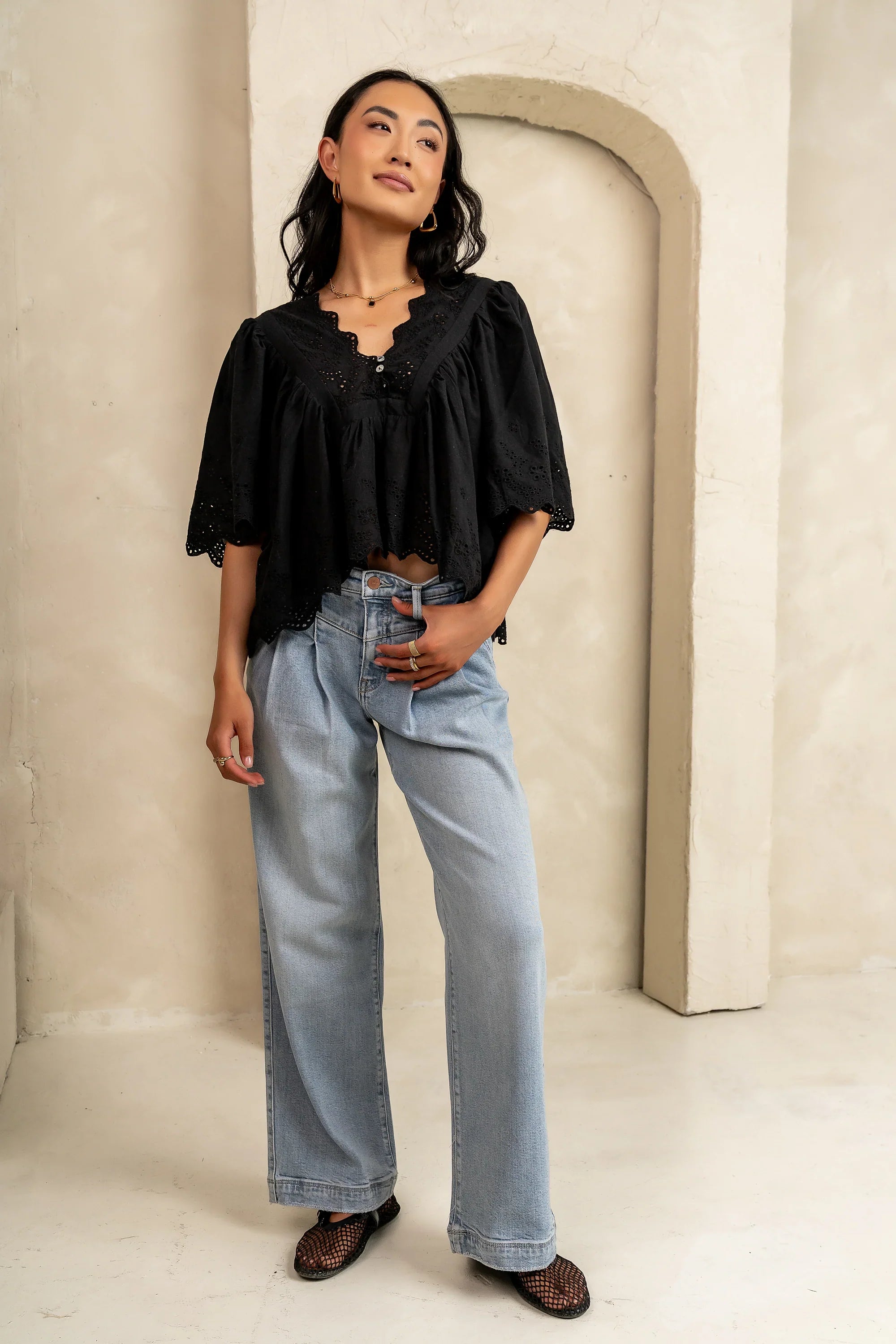 Faye Embroidered Blouse in Black FINAL SALE