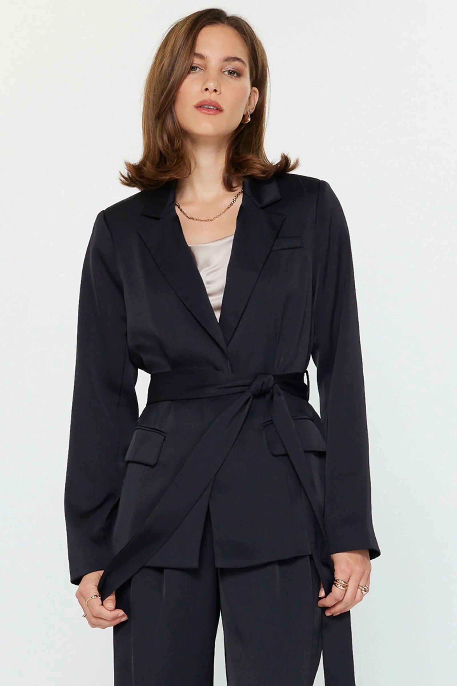 Nora Tie Satin Blazer