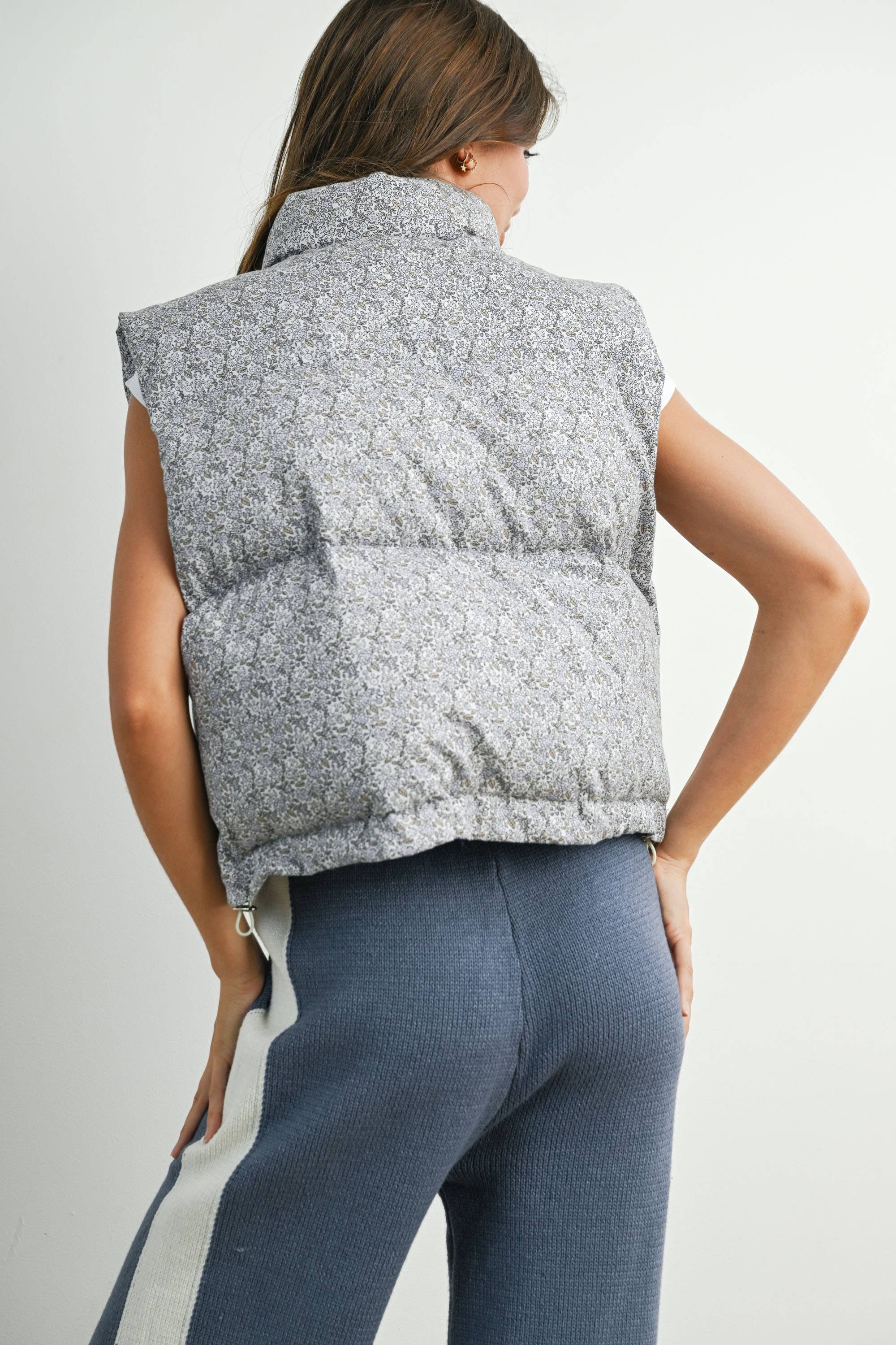 High Neck Floral Puffer Vest