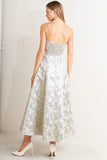 WHITE GOLD JACQUARD STRAPLESS MIDI DRESS