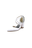 White Satin Pump with Cross Strap and Metal Accent