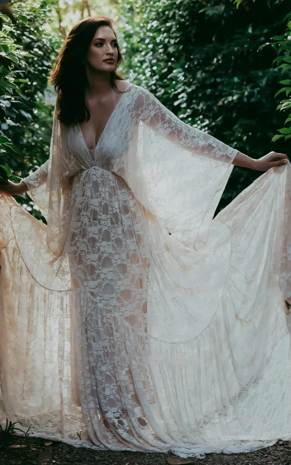 A Line Plunging Neckline Lace Wedding Dress With Open Back