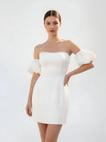 Short Satin White Wedding Dress Strapless Off the Shoulder