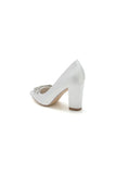 Satin Pointed Toe Slip on Chunky Heels With Rhinestone