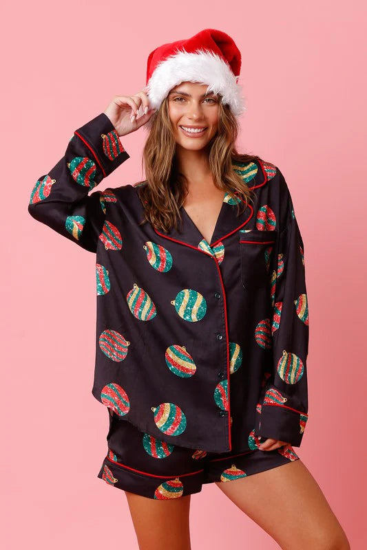 Christmas Ornament Satin PJ Set