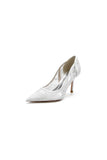 Pointed Toe Bridal Heels with Lace Appliques