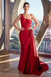 SHANNON GOWN ONE SHOULDER STRETCH SPANDEX SATIN DRESS