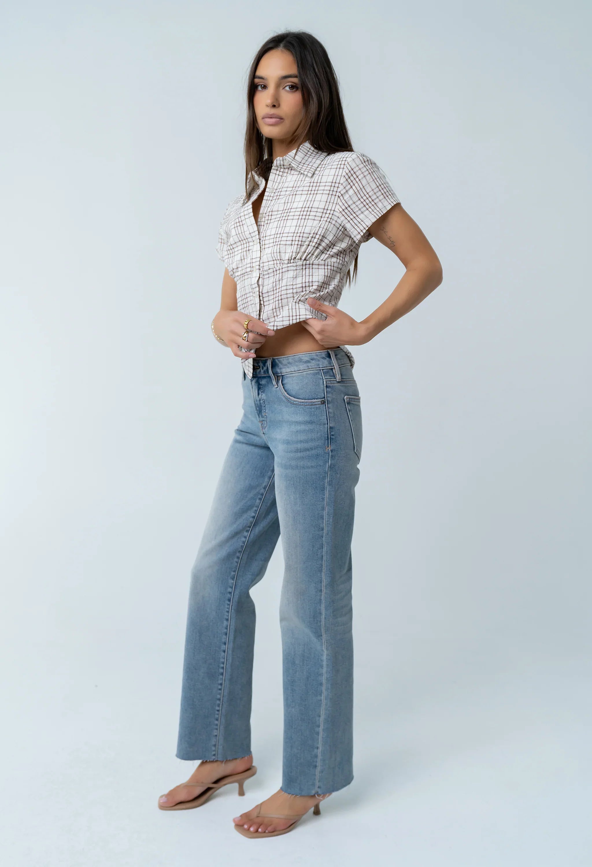 Tristan Plaid Button Up in Brown