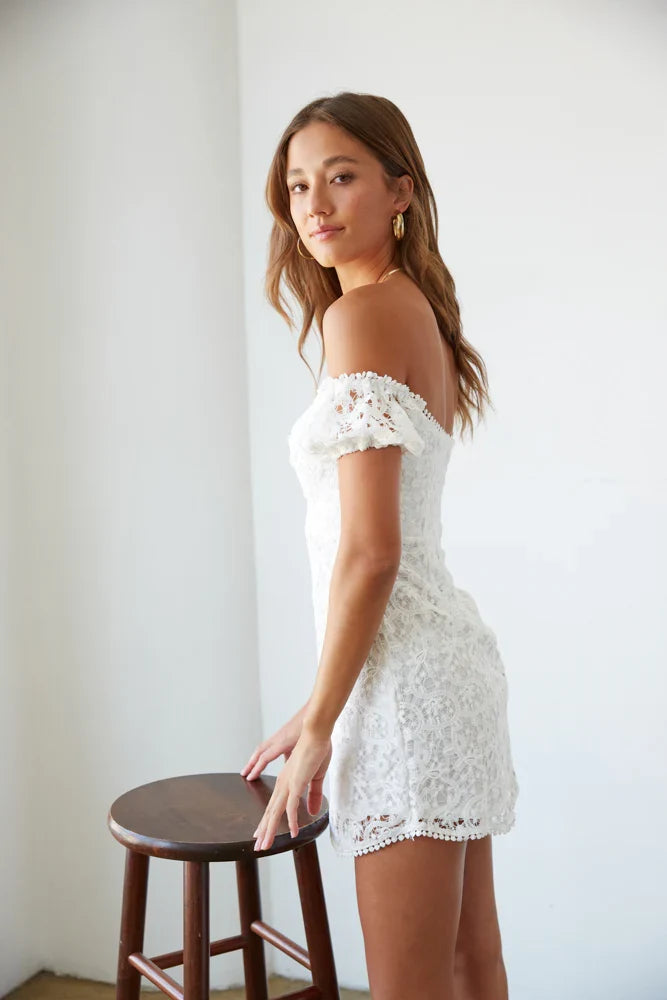 Karlie Lace Puff Sleeve Mini Dress