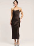 Camilla Silk Midi Dress in Brown