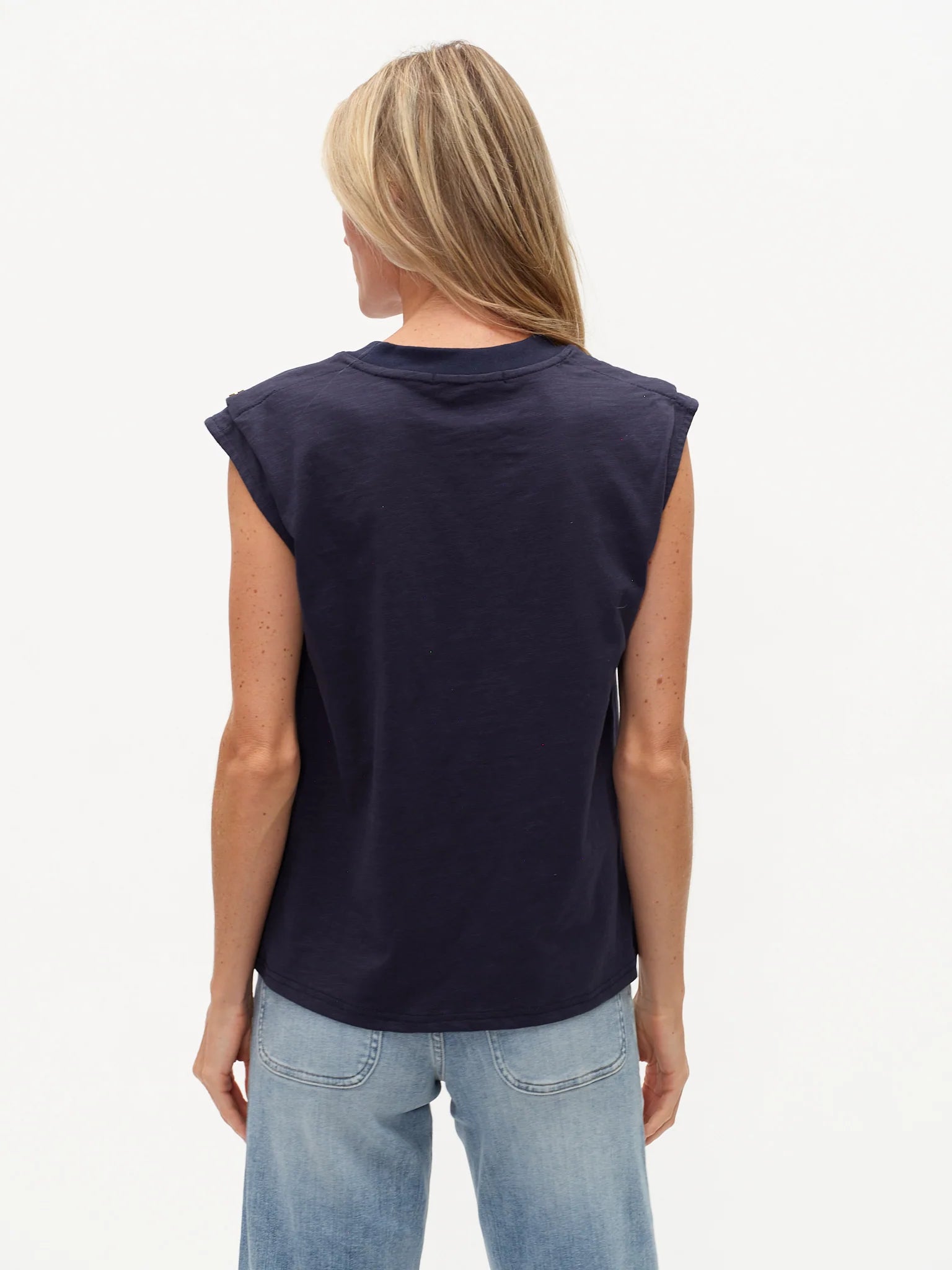 Abby Shoulder Button Tank Navy