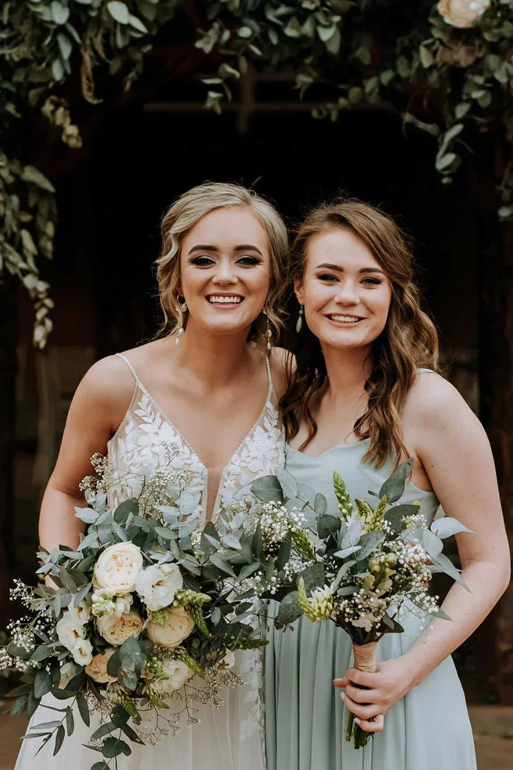 Grey Green Chiffon Spaghetti Straps A Line Long Bridesmaid Dress
