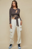 Stella Front Cutout Crop Top in Brown