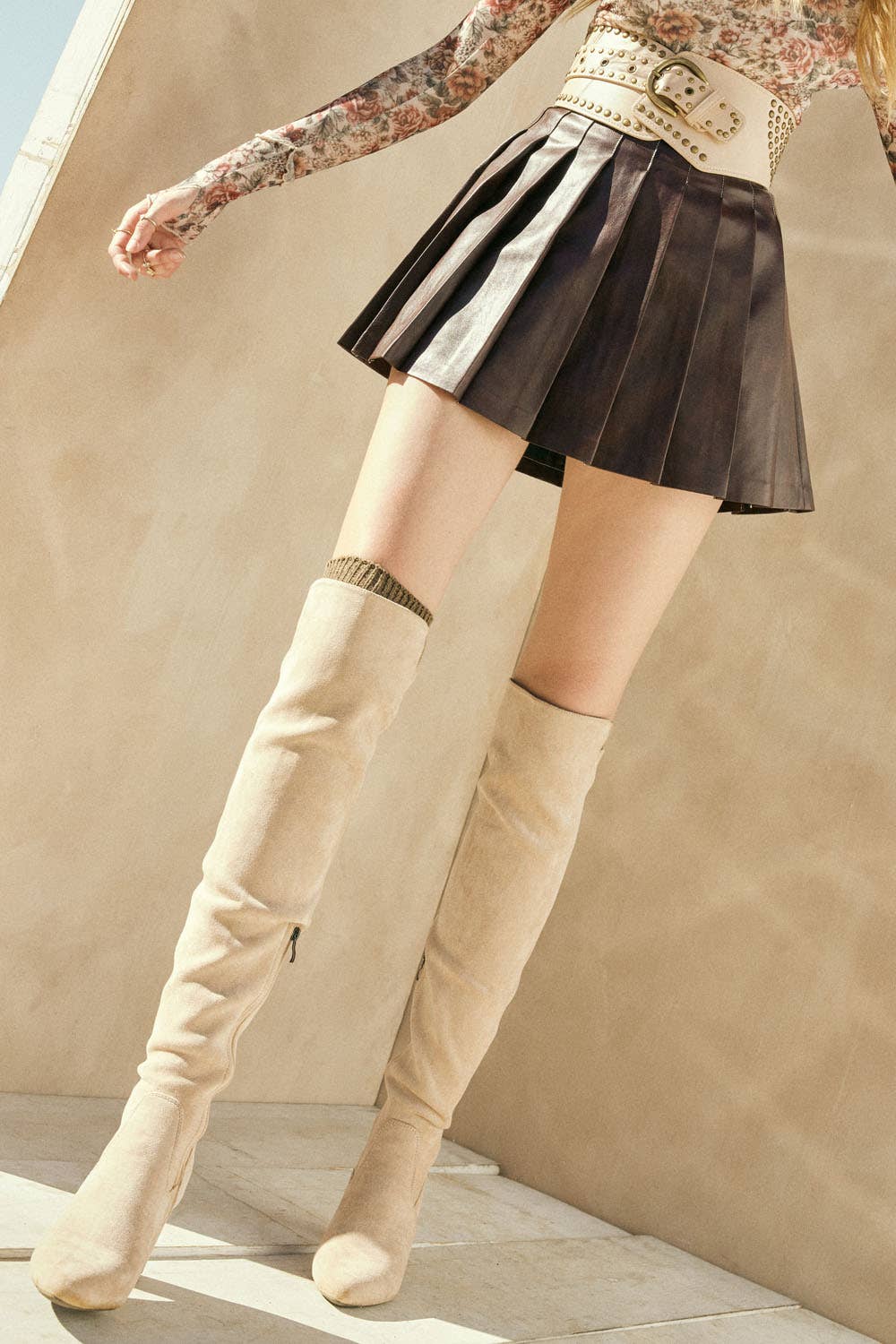 Mona Pleated Leather Skirt