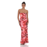 Lucy in the Sky Rose Strapless Maxi Dress in Red