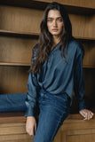 Margaret Twist Button Up in Blue