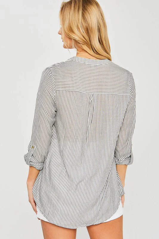 Alanna Stripe Button Down Top in Black
