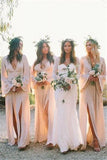 Boho A Line Deep V Neck Long Sleeves Light Bridesmaid Dresses