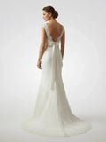 Bateau Neck Cap Sleeve Fit and Flare Lace Wedding Dress