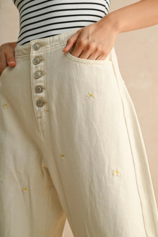 Flower Button Fly Pants