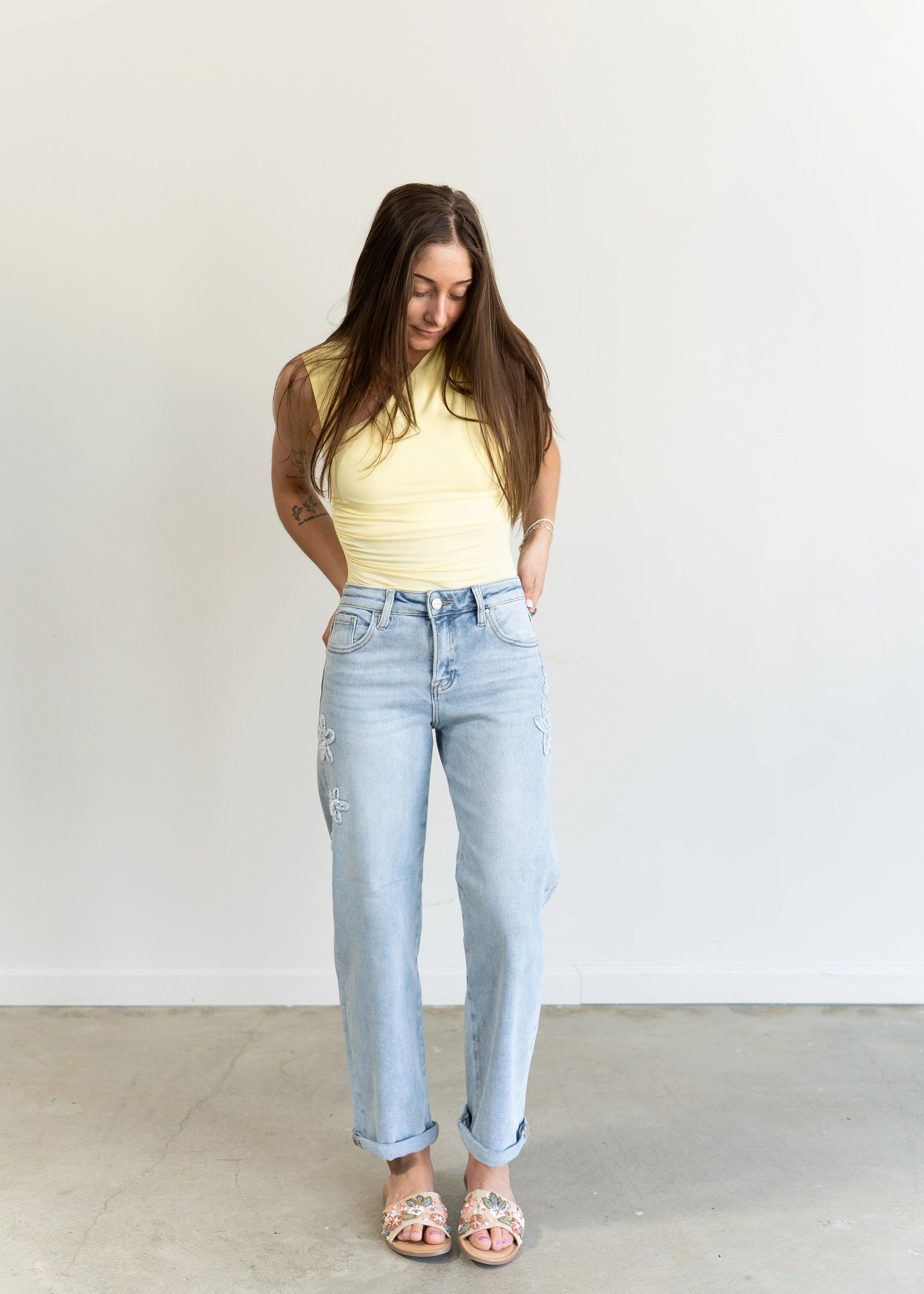 Katie Flower Patch Barrel Jeans