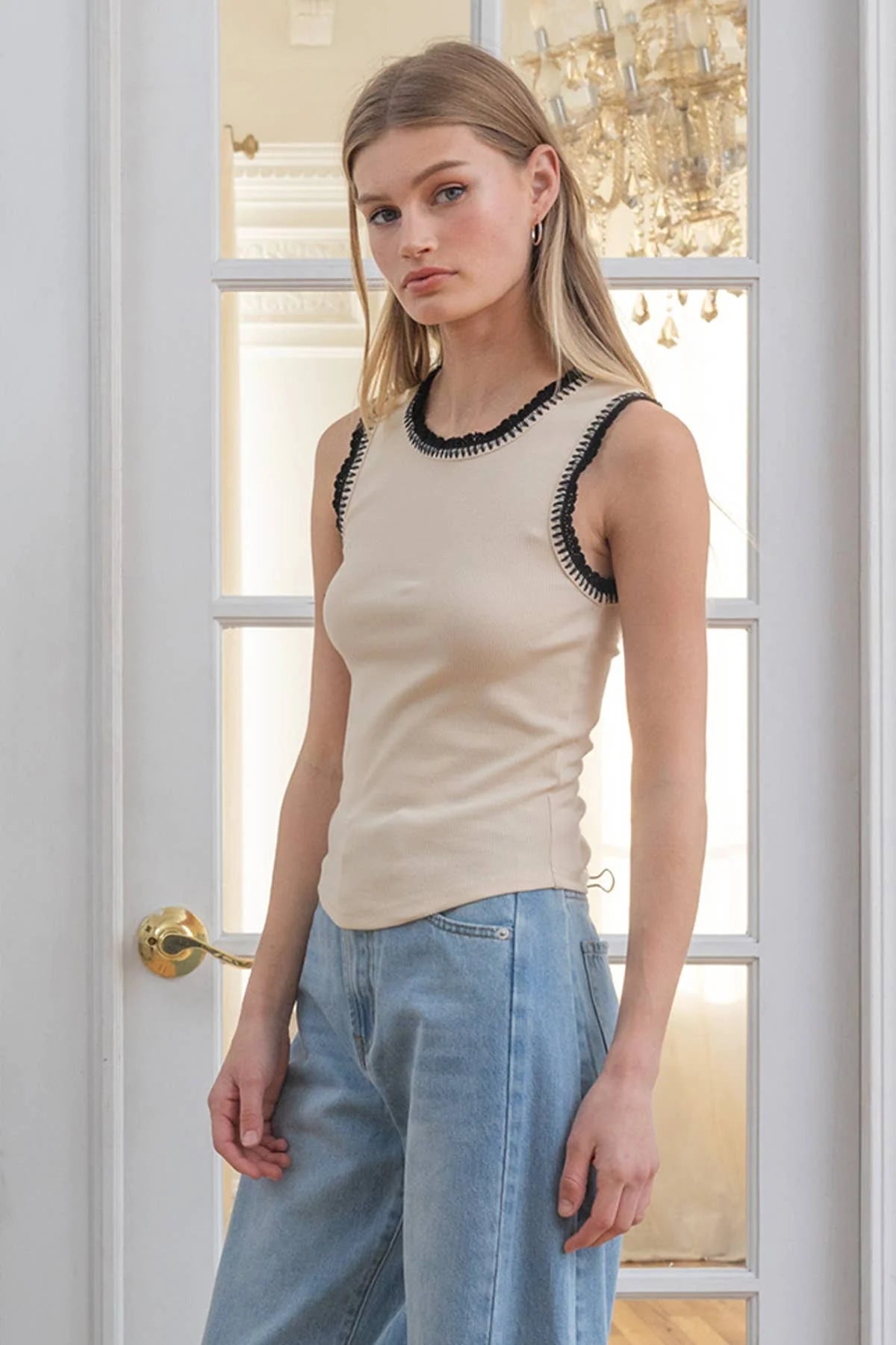 Skye Crochet Trim Rib Tank Top