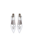 White Leather Pump with Silver Chain and Crystal Accent