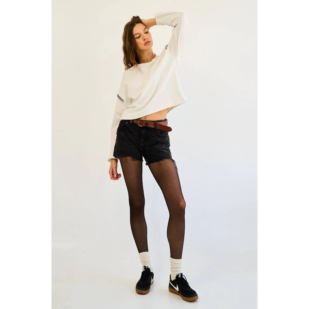 Jenna Pleated Ruffle Long Sleeve Top
