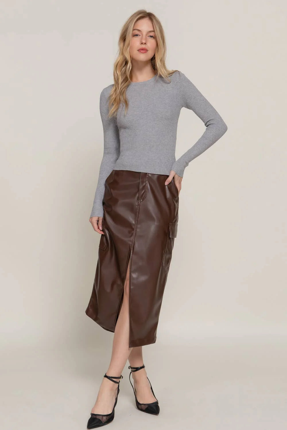 Long Sleeve Crew Neck Viscose Rib Sweater