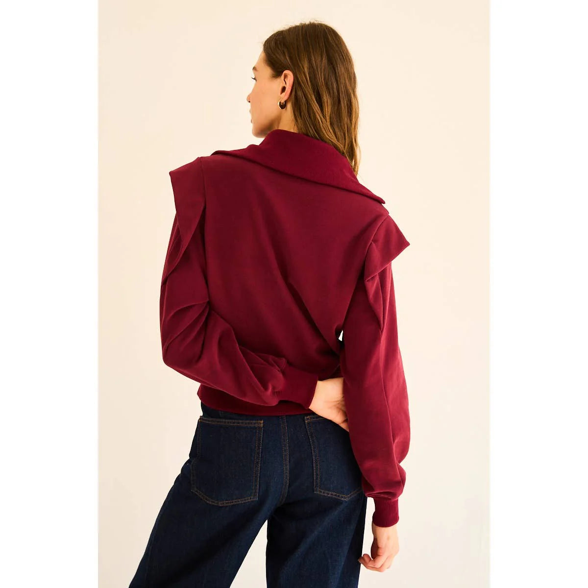 Mar Zip Up Ruffled Sweatshirt