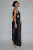 Panama Maxi Dress Navy Pleated Dress With Side Cut Out