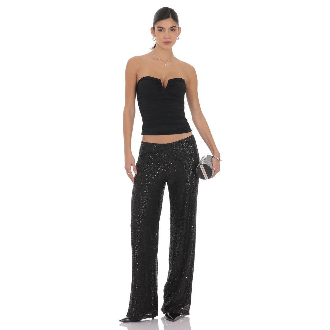 Lucy in the Sky Straight Sequin Pants in Black