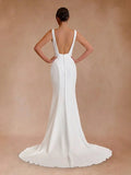 Ivory Plunge V Open Back Mermaid Long Wedding Dress