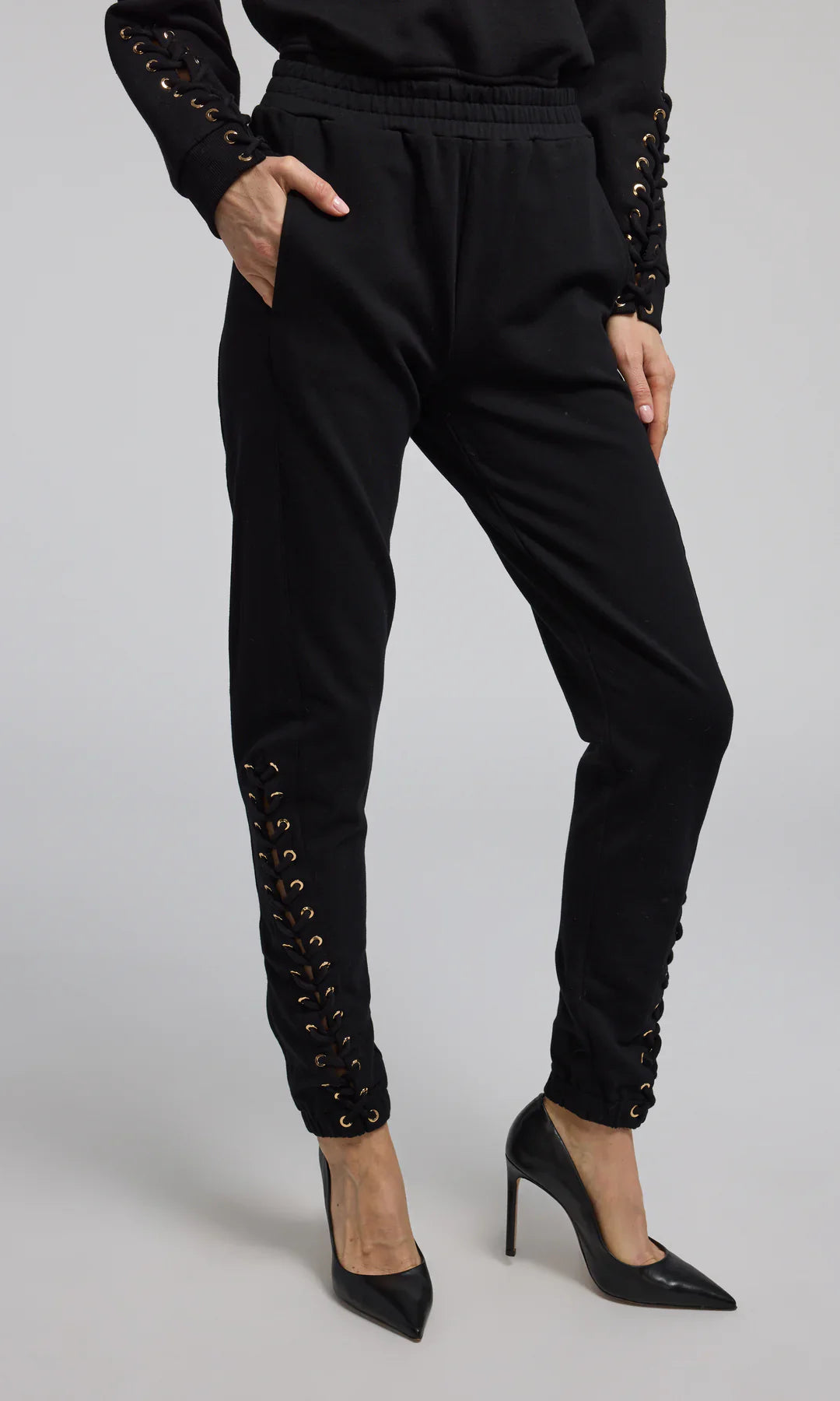 The Caprice Lace Up Black Sweatpants