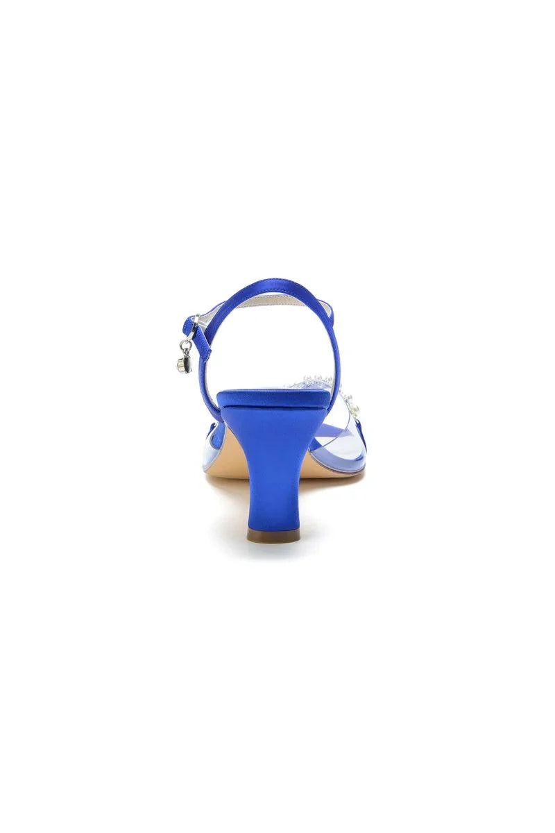 Pearl Open Toe Buckle Strap Chunky Heels