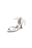 Chic Peep Toe Ribbons Faux Pearl Pumps