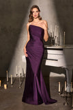 MARCIE GOWN STRETCH SATIN STRAPLESS FITTED DRESS