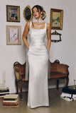 Toby Maxi Off White Satin Dress with Lace Up Back Scarf